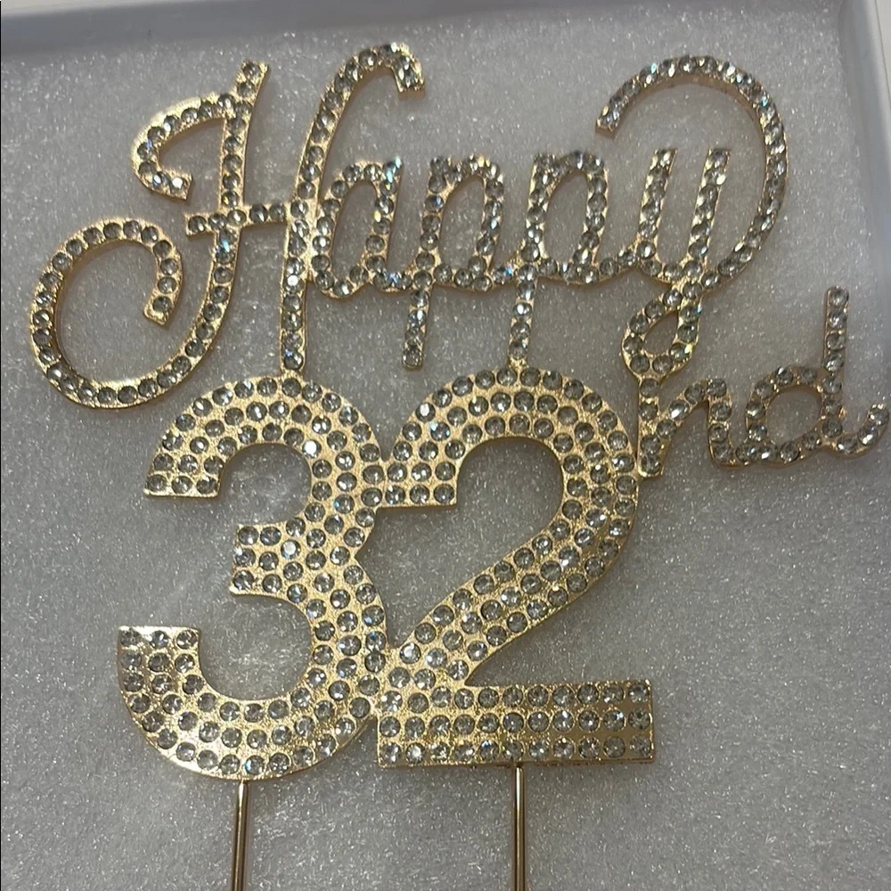 Gold rhinestone 'Happy 32nd' Cake Topper